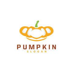 Pumpkin Logo, Pumpkin Vector, Healthy Vegetable Fruit Farmer, Premium Simple Hallowen Fruit Design, Brand Label Symbol Illustration