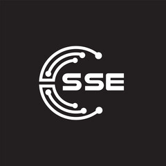 SSE letter technology logo design on black background. SSE creative initials letter IT logo concept. SSE setting shape design.
