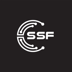 SSF letter technology logo design on black background. SSF creative initials letter IT logo concept. SSF setting shape design.
