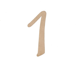 wooden numeral 1 isolated on white background