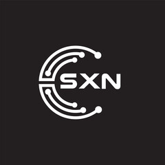 SXN letter technology logo design on black background. SXN creative initials letter IT logo concept. SXN setting shape design.
