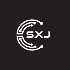 SXJ letter technology logo design on black background. SXJ creative initials letter IT logo concept. SXJ setting shape design.
