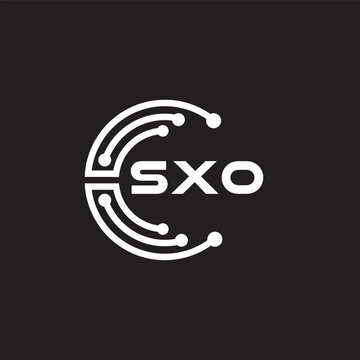 SXO letter technology logo design on black background. SXO creative initials letter IT logo concept. SXO setting shape design.
