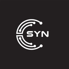SYN letter technology logo design on black background. SYN creative initials letter IT logo concept. SYN setting shape design.
