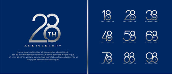 set of anniversary logo silver color on blue background for celebration moment