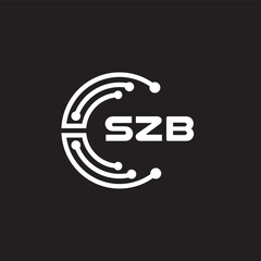 SZB letter technology logo design on black background. SZB creative initials letter IT logo concept. SZB setting shape design.
