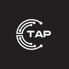 TAP letter technology logo design on black background. TAP creative initials letter IT logo concept. TAP setting shape design.
