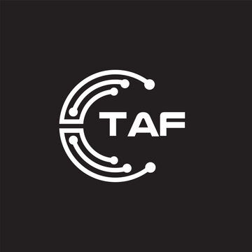 TAF letter technology logo design on black background. TAF creative initials letter IT logo concept. TAF setting shape design.
