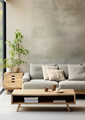 blank wall Japandi  style interior mockup living room 