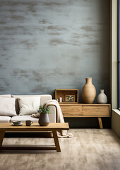 blank wall Japandi  style interior mockup living room  - 620061546