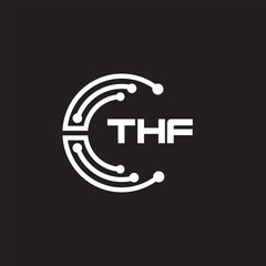 THF letter technology logo design on black background. THF creative initials letter IT logo concept. THF setting shape design.
