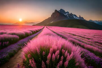 Fototapeta na wymiar lavender field at sunrise