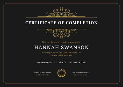 Diploma certificate of completion graduation antique flourishes classic ornate black template vector