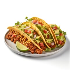  a plate of taco on white background for food photography generative ai