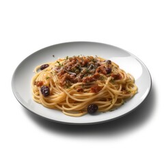 a plate of spaghetti on white background for food photography generative ai