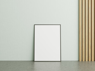 Frame mockup on marble floor with white wall