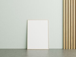Frame mockup on marble floor with white wall