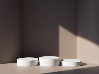 3D display podium pastel brown background with shadow. Minimal pedestal for beauty, cosmetic product presentation. summer and spring feminine copy space template