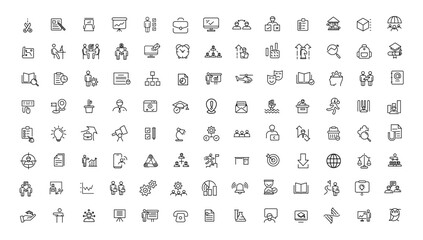 Teamwork and education linear icons collection.Business teamwork, team building, work group and human resources minimal thin line web icon set.