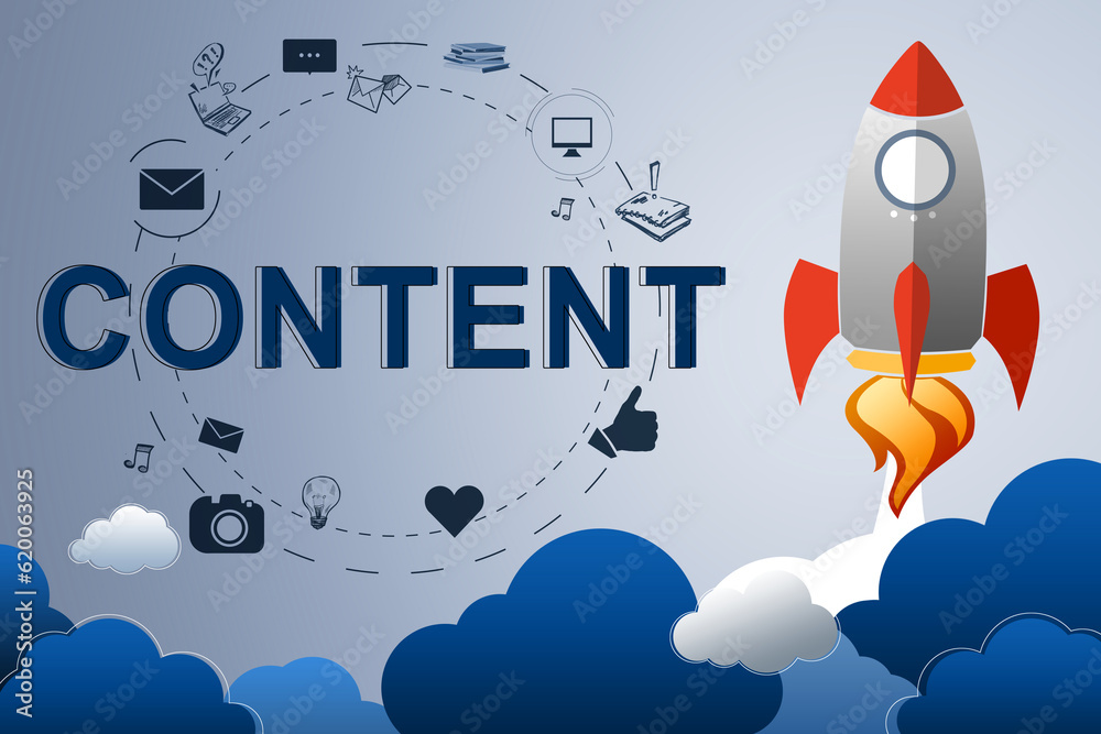Poster Creative rocket ship sketch on gray background. Content launch and spaceship concept. 3D Rendering.