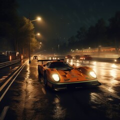 Fototapeta na wymiar A Compelling Background Displaying High-Speed Racing Cars in a Night Time Game - Wallpaper crafted with Realism and Intricate Detailing created with Generative AI Technology