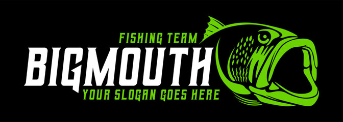 fishing logo Big Mouth Grouper Bass fish vector isolated background - obrazy, fototapety, plakaty