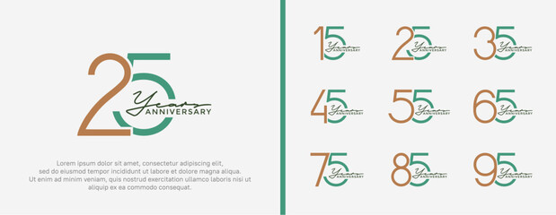 set of anniversary logo brown and green color on white background for celebration moment
