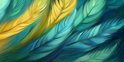 Photo realistic illustration of Green Gradient soft feathers. Pattern background texture romantic cozy vibe. Ai generative