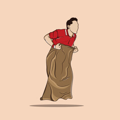 Sack Race Competition or Lomba Balap Karung at 17 august,Flat illustration, Cartoon illustration.