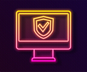 Glowing neon line Insurance online icon isolated on black background. Security, safety, protection, protect concept. Vector