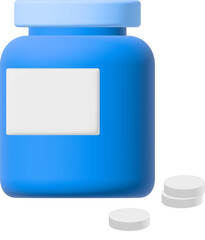 Blue Prescription Bottle With White Pills 3d illustration