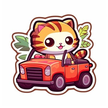 Cute cartoon cat driving a car Generative Ai