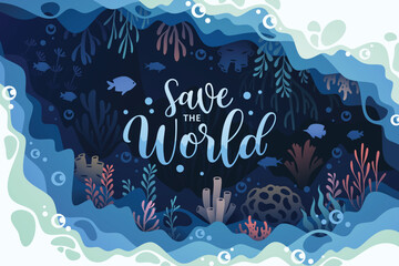 Naklejka na ściany i meble Background art concept of oceans underwater world illustration