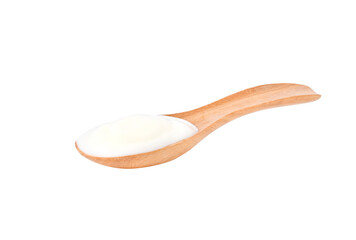 yogurt in wooden spoon on transparent png
