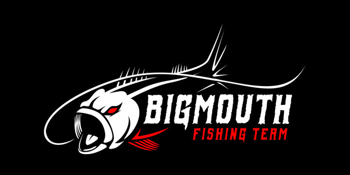 fishing logo Angry Grouper fish on black dark background. modern vintage rustic logo design