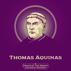 Catholic Saints. Thomas Aquinas (1225-1274) was an Italian Dominican friar and priest, an influential philosopher and theologian, and a jurist in the tradition of scholasticism from the county of Aqui - obrazy, fototapety, plakaty