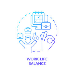 Work life balance blue gradient concept icon. Take break. Avoid burnout. Time management. Flexible work. Mental health support abstract idea thin line illustration. Isolated outline drawing