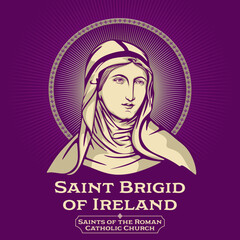 Catholic Saints. Saint Brigid of Ireland (451-525) is the patroness saint of Ireland, and one of its three national saints along with Patrick and Columba. - obrazy, fototapety, plakaty