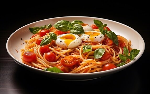 Delicious Tomato Sauce Spaghetti Delight. Generative AI
