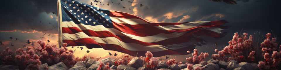 Obraz na płótnie Canvas Generative ai illustration of Giant majestic american Flag.