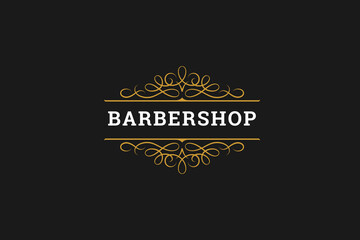 Barbershop flourish antique classical logo design template golden curls ornate vector illustration