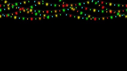 Isolate background seamless loop beautiful christmas string light bulb string with flashing lights on black background. 4k 3d xmas light rendering party, Christmas, new year and celebrate animation - Powered by Adobe