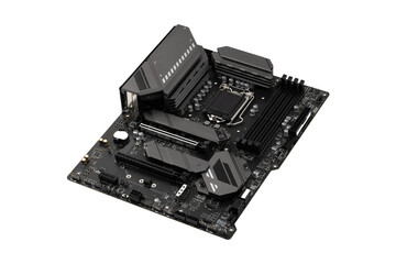 PC motherboard on a white background. Motherboard for personal computer closeup isolated on white background.