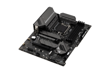 PC motherboard on a white background. Motherboard for personal computer closeup isolated on white background.