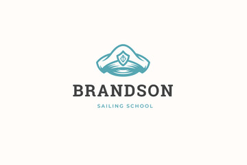 Sailing school marine nautical hobby education course sailor hat anchor logo design template vector