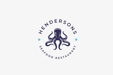 Seafood restaurant minimal logo design template with octopus marine delicious menu vector © provectors