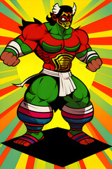 Fototapeta na wymiar Image of a cartoon Mexican wrestler wearing a mask. (AI-generated fictional illustration) 