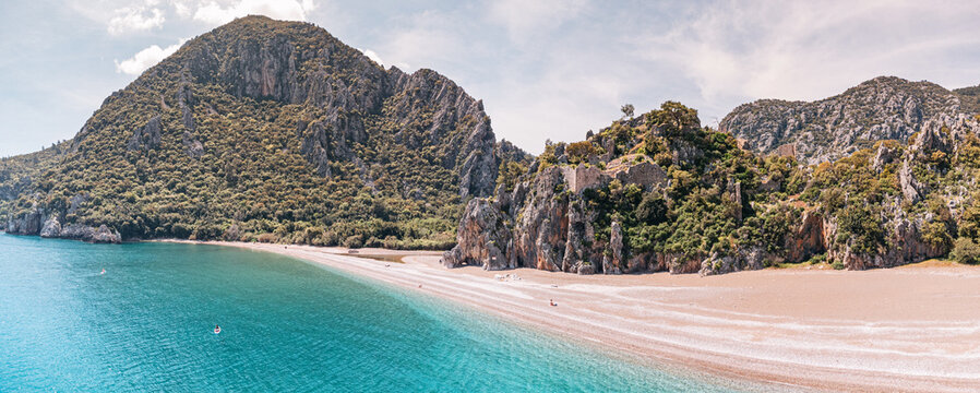 Aerial view of a popular and famous Cirali (Chirali) beach near Olympos ancient town in Turkey