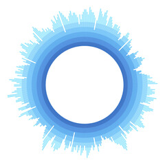 Radial blue concentric particles isolated on white background. Infographic template. Color equalizer. Sound wave. Sun ray or star burst elements. Vector design element. Blue colors.