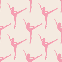 Ballerina seamless pattern, dancer vector background, female silhouette